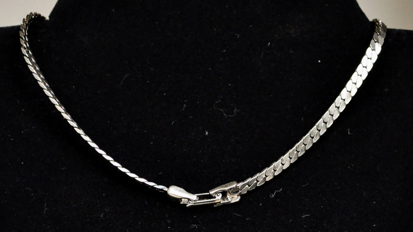 Designer Steve Sasco Silver-Plated Art Nouveau Iridescent Gem Necklace and Earrings Set - Baguette Chain Necklace - 21" Length