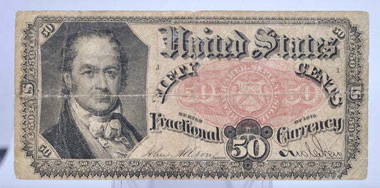 5th Issue 1875 U.S. 50 Cent Fractional Note - Pink Paper Type - Very Fine (VF) - 5th Issue Fifty Cent Fractional Note - Fr#1380