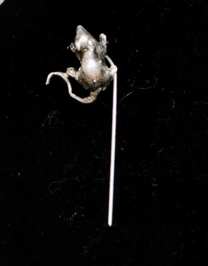 Funky Gorham Sterling Silver 3D Mouse Hat Stick Pin - Vintage Gorham 925 Silver Rat Stick Pin