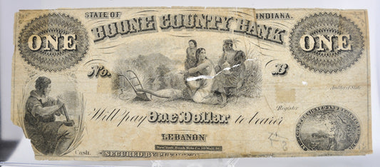 Raro billete de 5 dólares de 1843 Madison and Indianapolis Railroad - Escaso - Billete de cinco dólares I&M Railroad 1840s