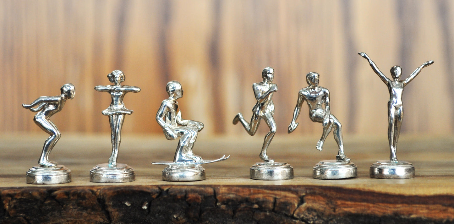 Set of 6 Sports miniature trophies sterling silver - Sterling Silver Figurines Custom set of 6 Homemade