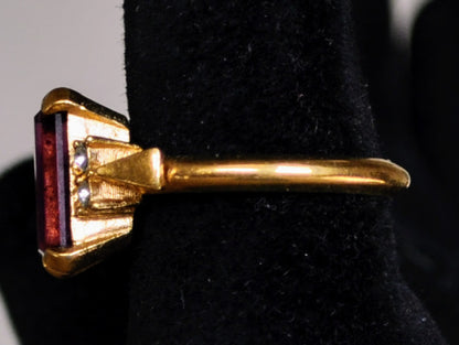 Elegant Avon Gold Tone Amethyst Cocktail Ring - Size 6.5 - Emerald Cut Amethyst - Vintage Avon Signed Purple Rhinestone Classic Ring