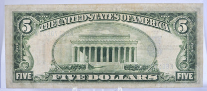 1934-A 5 Dollar North Africa Silver Certificate Yellow Seal - Extremely Fine (XF) - 1934 North Africa Five Dollar Silver Cert - Fr#2307