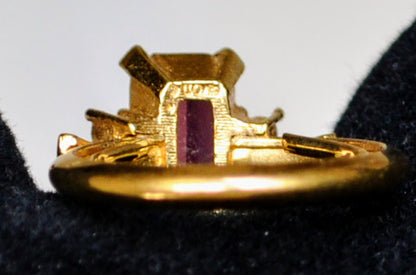 Elegant Avon Gold Tone Amethyst Cocktail Ring - Size 6.5 - Emerald Cut Amethyst - Vintage Avon Signed Purple Rhinestone Classic Ring