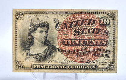 Authentic 10 Cent Fourth Issue Fractional Note - Large Seal, Blue End Tint - 1863 Fractional 4th Issue Ten Cent Note - Fr#1259 (Copy)