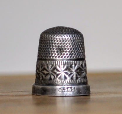 Antique Sterling Silver JS & S Tiny Thimble - Size 1, Imperfect Shape - Hand Stamped Flower Design - Small James Swann & Sons 925 Thimble