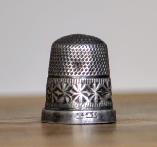 Antique Sterling Silver JS & S Tiny Thimble - Size 1, Imperfect Shape - Hand Stamped Flower Design - Small James Swann & Sons 925 Thimble