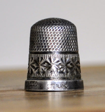 Antique Sterling Silver JS & S Tiny Thimble - Size 1, Imperfect Shape - Hand Stamped Flower Design - Small James Swann & Sons 925 Thimble