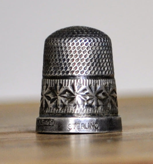 Antique Sterling Silver JS & S Tiny Thimble - Size 1, Imperfect Shape - Hand Stamped Flower Design - Small James Swann & Sons 925 Thimble