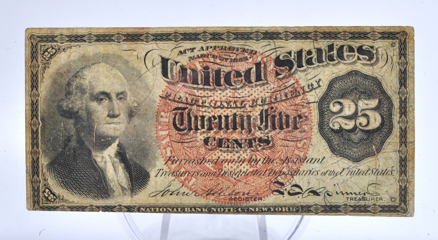 4th Issue 1874 25 Cent Fractional Note - 38mm Small Seal - Very Fine (VF) - Rarer Fourth Issue Twenty Five Cents Fractional Note - Fr.1307
