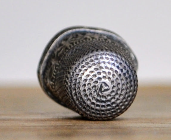 Antique Sterling Silver JS & S Tiny Thimble - Size 1, Imperfect Shape - Hand Stamped Flower Design - Small James Swann & Sons 925 Thimble