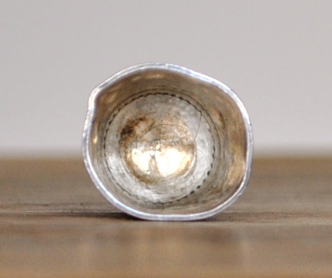 Antique Sterling Silver JS & S Tiny Thimble - Size 1, Imperfect Shape - Hand Stamped Flower Design - Small James Swann & Sons 925 Thimble