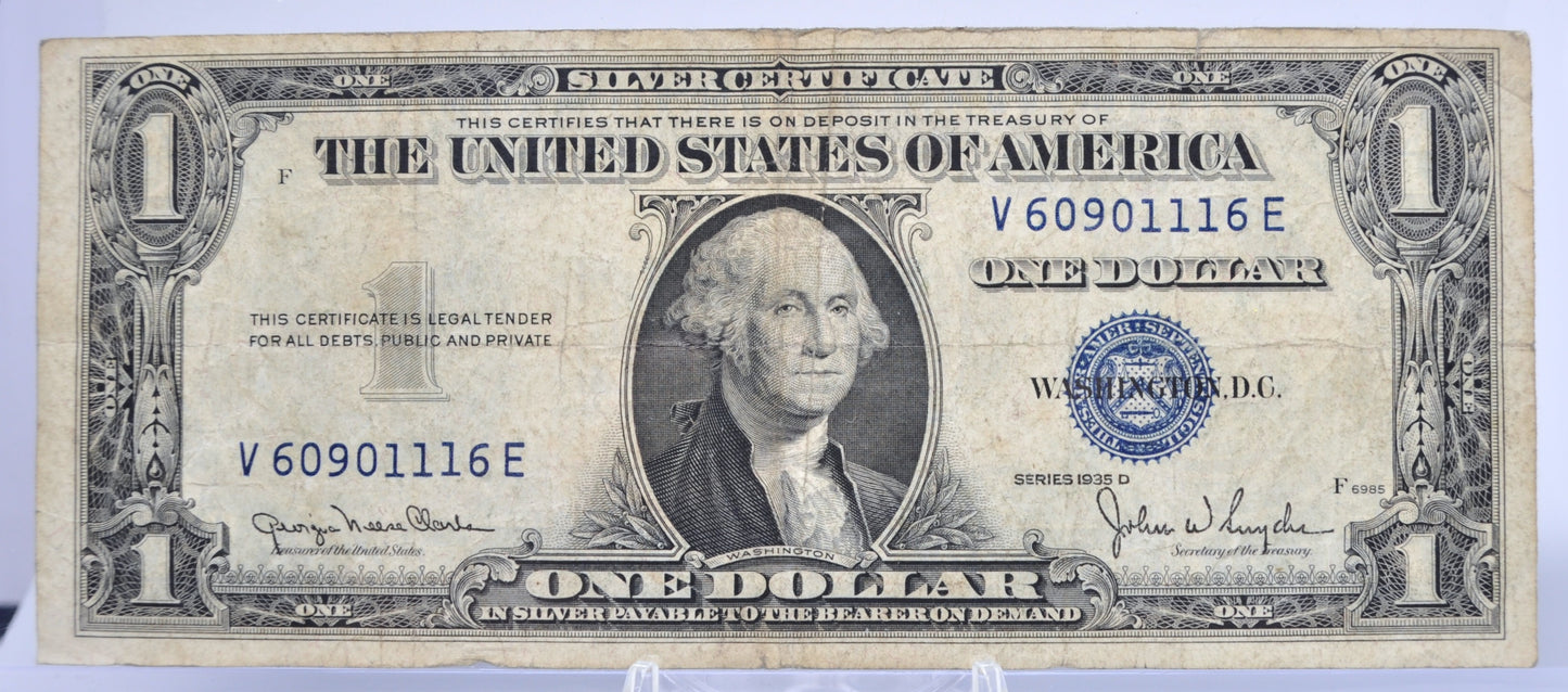 1935-D Fancy Lucky Repeating Serial Number Silver Certificate - 60901116 - 1935D Blue Seal Narrow One Dollar Fancy Serial Note - Fr.1613N