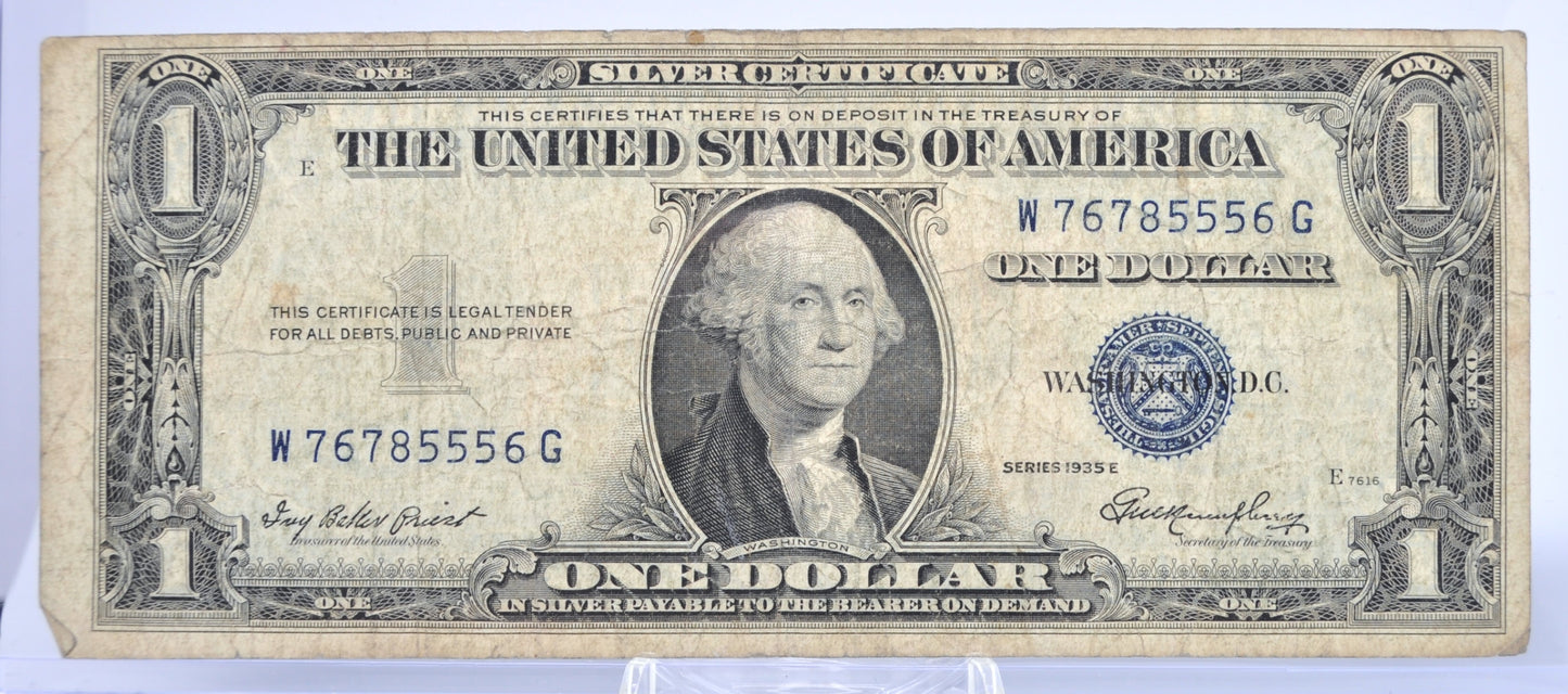 1935E Fancy Lucky 555 Repeating Serial Number Silver Certificate - 76785556 - 1935E One Dollar Blue Seal Fancy Serial Note - Fr#1614