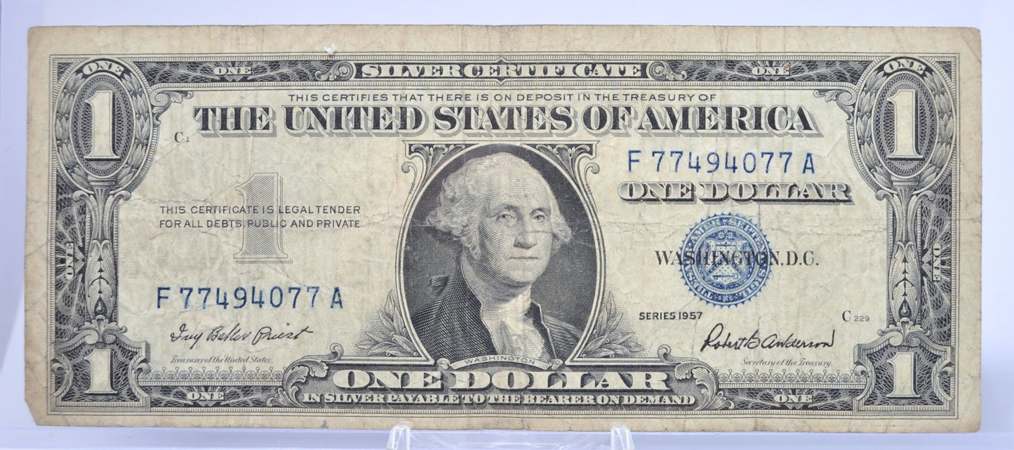 1957 Fancy Repeating Bookend Serial Number Silver Certificate - 77494077 - 1957 One Dollar Blue Seal Fancy Serial Note - Fr#1619