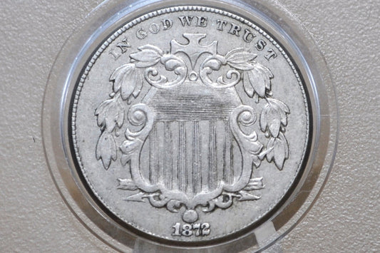 1872 Shield Nickel - Choice XF - 1872 Nickel Shield Type Nickel 1800's - Great Date & Detail!