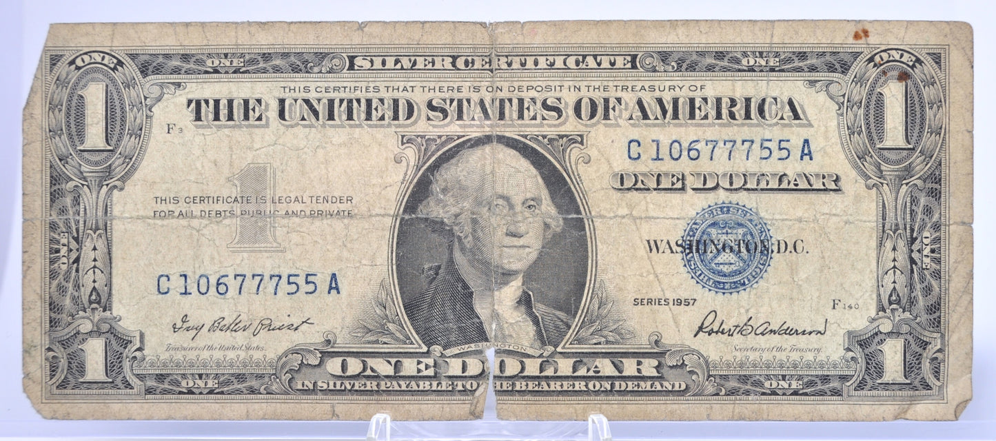 1957 Lucky 777 Fancy Repeating Serial Number 1 Dollar Silver Certificate - 10677755 - 1957 Blue Seal Fancy Serial Note - Fr#1619