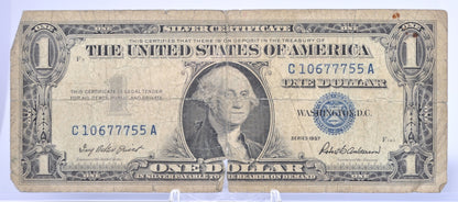 1957 Lucky 777 Fancy Repeating Serial Number 1 Dollar Silver Certificate - 10677755 - 1957 Blue Seal Fancy Serial Note - Fr#1619