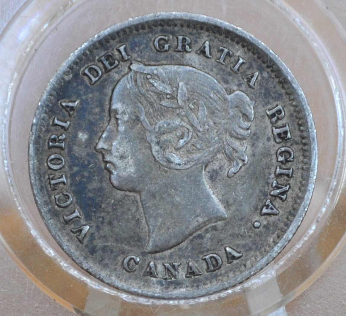 1888 Canadian Silver 5 Cent Coin - XF (Extremely Fine) Grade, Low Mintage Date - Queen Victoria Canada 5 Cent Sterling Silver 1888