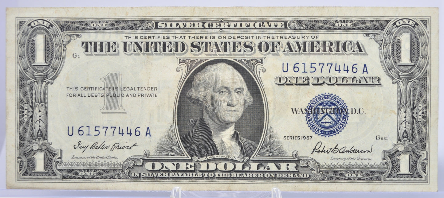 1957 Fancy Dual Duo Repeater Serial Number 1 Dollar Silver Certificate - 61577446 - 1957 Blue Seal One Dollar Fancy Serial Note - Fr#1619