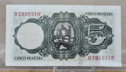 1951 Bank of Spain 5 Pesetas Bank Note - Jaime Balmes Type - Almost Uncirculated (AU) - 1951 Spanish Cinco Five Pesetas Note - P#140a