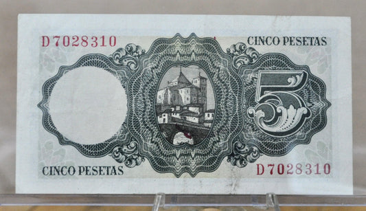 1951 Bank of Spain 5 Pesetas Bank Note - Jaime Balmes Type - Almost Uncirculated (AU) - 1951 Spanish Cinco Five Pesetas Note - P#140a