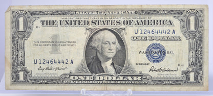1957 Lucky 444 Fancy Serial Number 1 Dollar Silver Certificate - 12464442 - 1957 Blue Seal One Dollar Fancy Serial Bank Note - Fr#1619
