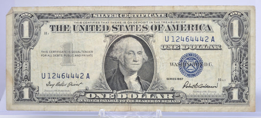 1957 Lucky 444 Fancy Serial Number 1 Dollar Silver Certificate - 12464442 - 1957 Blue Seal One Dollar Fancy Serial Bank Note - Fr#1619