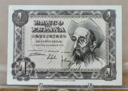 1951 Bank of Spain 1 Peseta Banknote - Don Quijote Note - Uncirculated (UNC) - 1951 Spanish Una One Peseta Note - P#139a