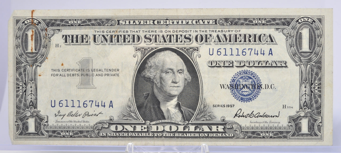 1957 Fancy Trio & Duo Serial Number 1 Dollar Silver Certificate - 61116744 - 1957 Blue Seal One Dollar Fancy Serial Bank Note - Fr#1619