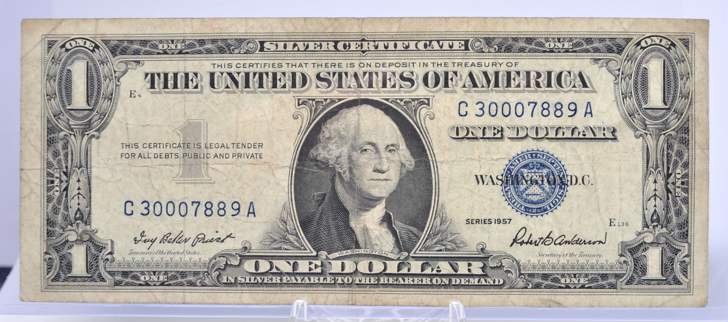 1957 Fancy Trio & Duo Serial Number 1 Dollar Silver Certificate - 30007889 - 1957 Blue Seal One Dollar Fancy Serial Bank Note - Fr#1619