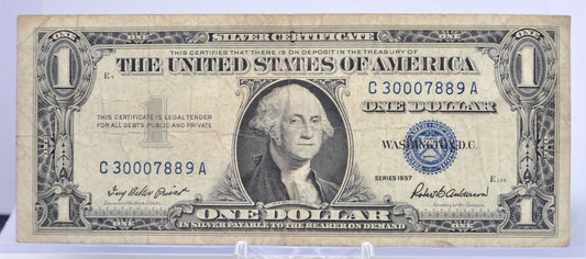 1957 Fancy Trio & Duo Serial Number 1 Dollar Silver Certificate - 30007889 - 1957 Blue Seal One Dollar Fancy Serial Bank Note - Fr#1619