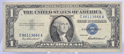 1957 Devil 666 Fancy Serial Number 1 Dollar Silver Certificate - 86113666 - 1957 Blue Seal One Dollar Devil's Serial Bank Note - Fr#1619