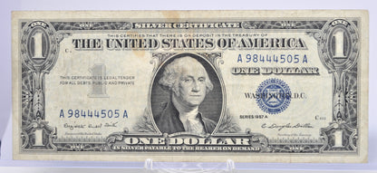 1957A Lucky 444 Fancy Serial Number Silver Certificate 1 Dollar Note - 98444505 - 1957 A One Dollar Blue Seal Banknote - Fr#1620