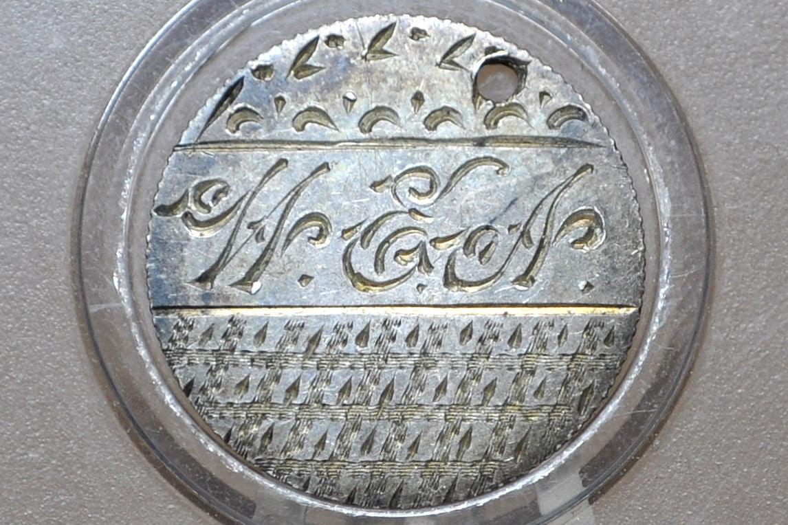 Genuine Antique Love Token, HEA - Made From an 1800's Silver Dime - Beautiful Scroll Work, 1800s Silver Love Token, "HEA" Love Token