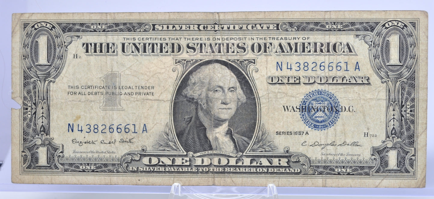 1957A Devil 666 Fancy Serial Number Silver Certificate 1 Dollar Note - 43826661 - 1957 A One Dollar Blue Seal Banknote - Fr#1620