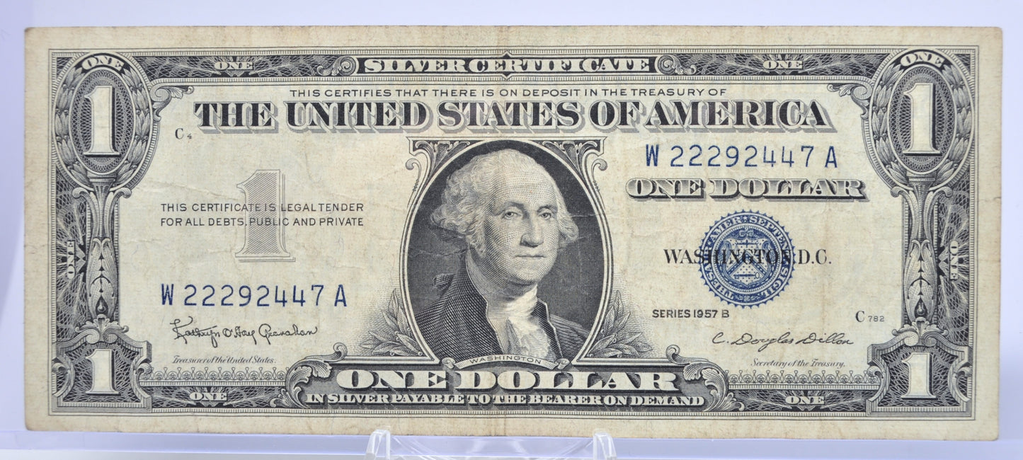 1957B Fancy Trio & Duo Lucky Serial Number 1 Dollar Silver Certificate - 22292447 - 1957 B One Dollar Blue Seal Fancy Serial Note - Fr#1621