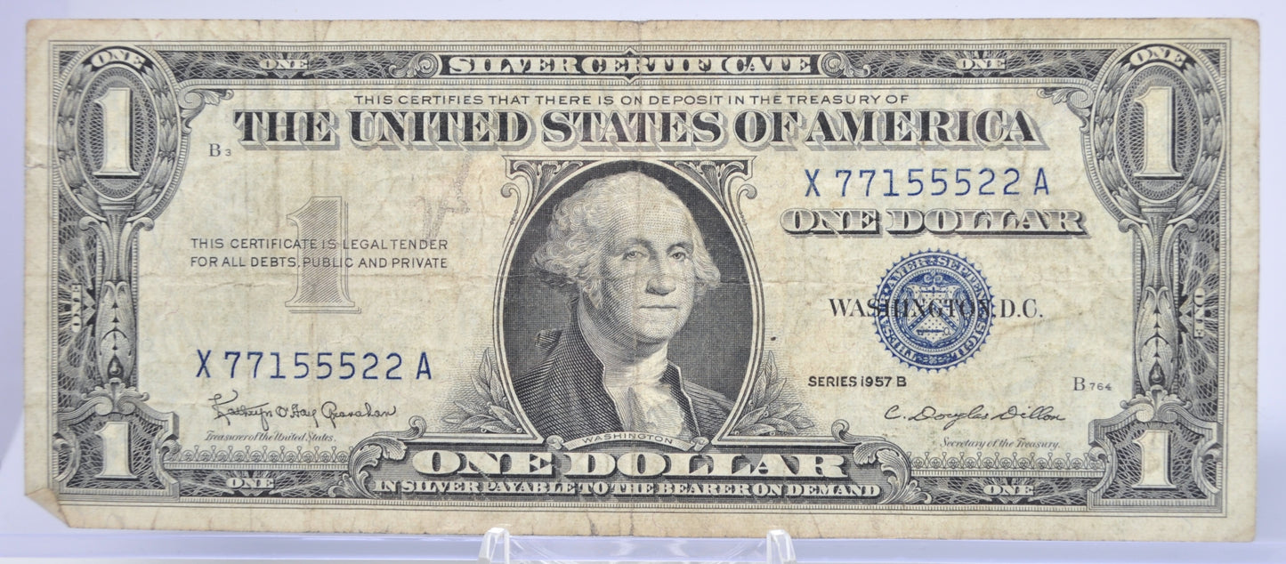 1957B Fancy Dual Duo & Trio Repeater Serial Number 1 Dollar Silver Certificate - 77155522 - 1957 B Blue Seal Fancy Serial Note - Fr#1621