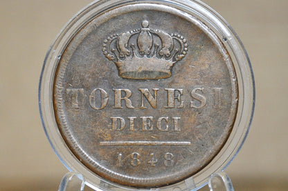 1848 Italian States Naples 10 Tornesi - Great Condition - Naples Tornesi Dieci 1848 - Cool Coin, Rare