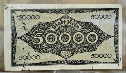 1923 Koln/ Cologne Germany 50,000 Marks Notgeld - Series B - Rarer High Denomination Emergency Inflation Note - 1923 German Fifty Thousand Mark Note