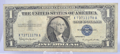 1957B Fancy Trio Lucky Serial Number 1 Dollar Silver Certificate - 73711178 - 1957 B One Dollar Blue Seal Fancy Serial Note - Fr#1621