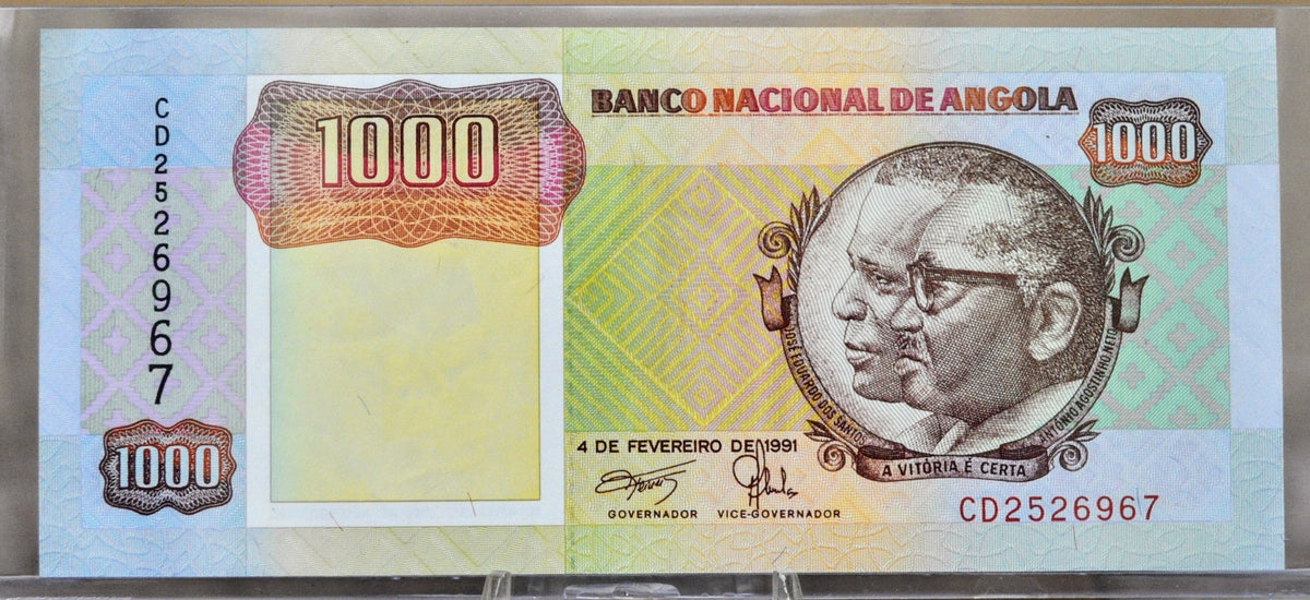 Angolan Tented Note 1991 National Bank of Angola 1000 Kwanzas Note - Signature 17, Prefix ...
