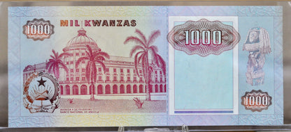 1991 National Bank of Angola 1000 Kwanzas Note - Signature 17, Prefix CD - UNC - 1991 Angola One Thousand Kwanzas Banknote - P#129b