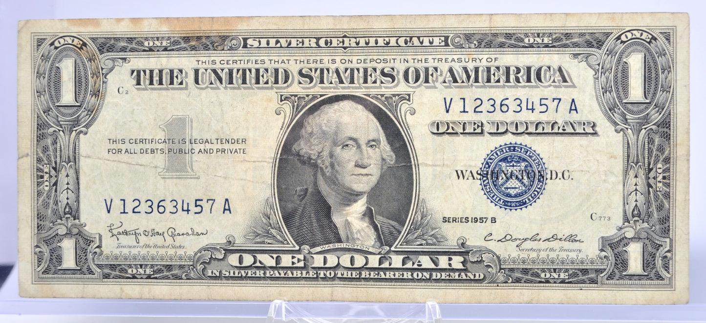 1957B Fancy Ladder Pattern Serial Number 1 Dollar Silver Certificate - 12363457 - 1957 B Blue Seal Fancy Serial Note - Fr#1621