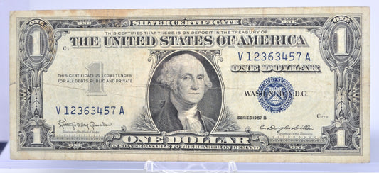 1957B Fancy Ladder Pattern Serial Number 1 Dollar Silver Certificate - 12363457 - 1957 B Blue Seal Fancy Serial Note - Fr#1621
