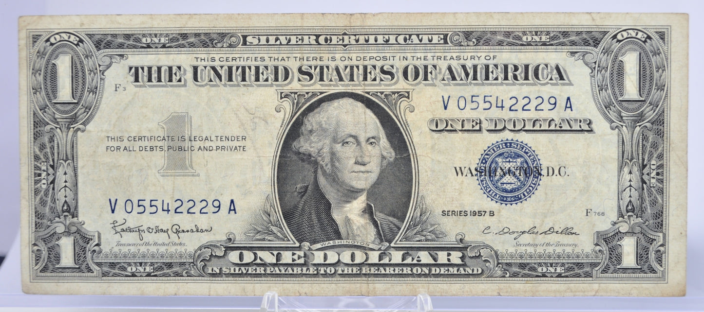 1957B Fancy Trio & Duo Lucky Serial Number 1 Dollar Silver Certificate - 05542229 - 1957 B One Dollar Blue Seal Fancy Serial Note - Fr#1621
