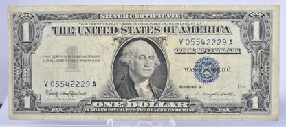 1957B Fancy Trio & Duo Lucky Serial Number 1 Dollar Silver Certificate - 05542229 - 1957 B One Dollar Blue Seal Fancy Serial Note - Fr#1621