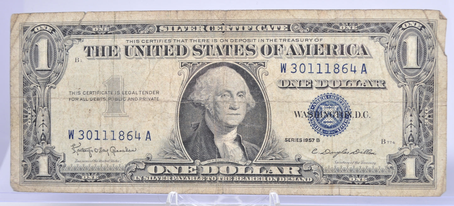 1957B Fancy Trio Lucky Serial Number 1 Dollar Silver Certificate - 30111864 - 1957 B One Dollar Blue Seal Fancy Serial Note - Fr#1621