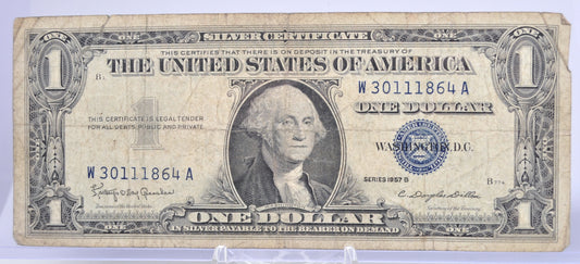 1957B Fancy Trio Lucky Serial Number 1 Dollar Silver Certificate - 30111864 - 1957 B One Dollar Blue Seal Fancy Serial Note - Fr#1621