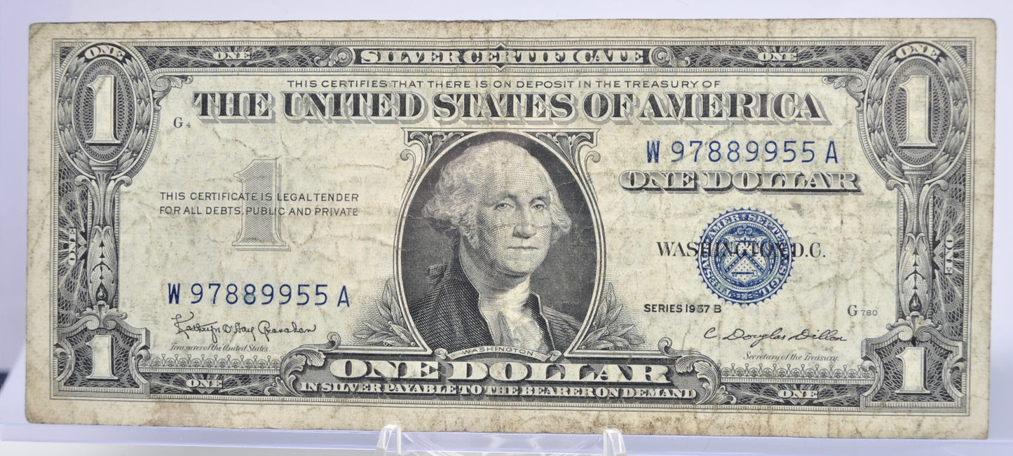 1957B Fancy Triple Duo Pattern Serial Number Silver Certificate - 97889955 - 1957 B 1 Dollar Blue Seal Fancy Serial Note - Fr#1621
